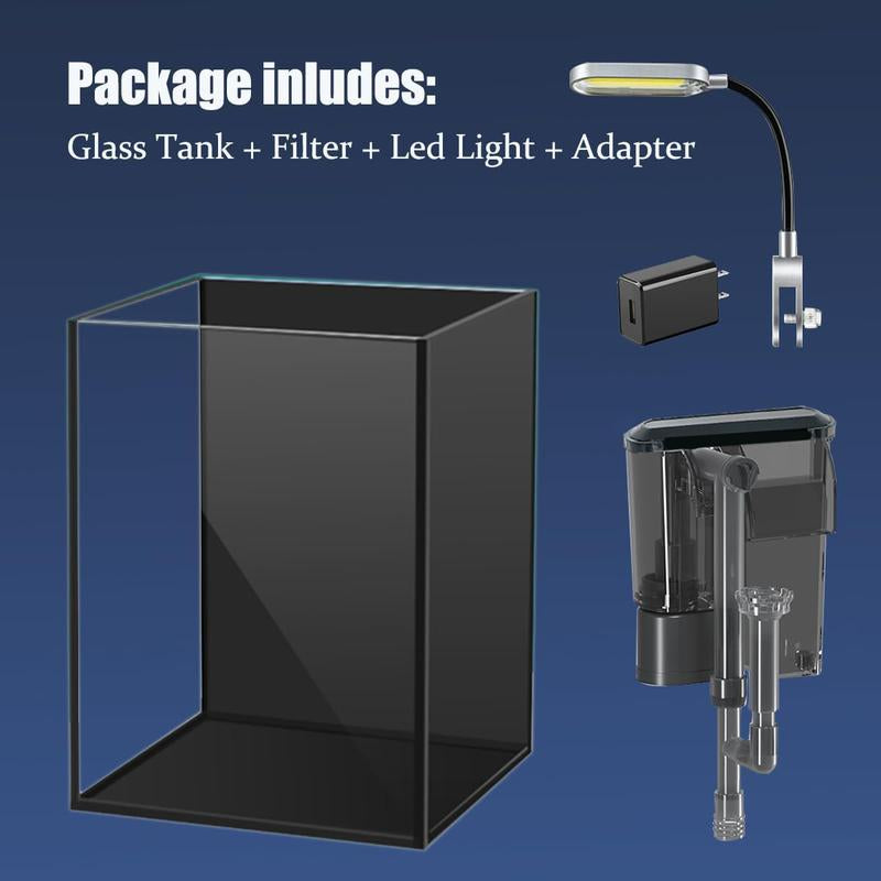 Craftsboys 1.5Gal Nano Glass Fish Tank with Filter & LED Light - Perfect for Betta Fish Aquascaping!