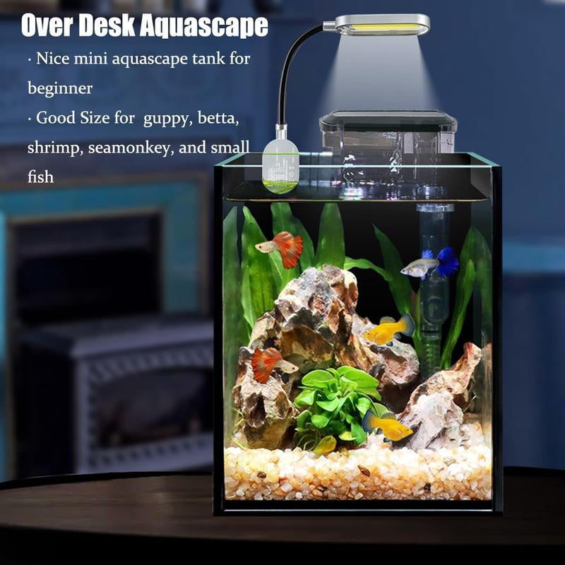 Craftsboys 1.5Gal Nano Glass Fish Tank with Filter & LED Light - Perfect for Betta Fish Aquascaping!