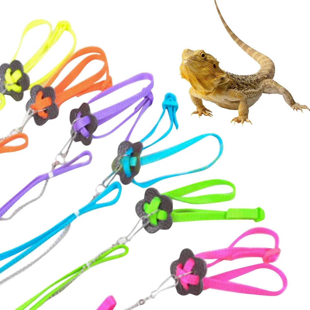 Adjustable Reptile Harness Leash 47.2 in (1.2 m) Nylon Anti-Bite Training Rope for Lizards, Turtles & Small Pets