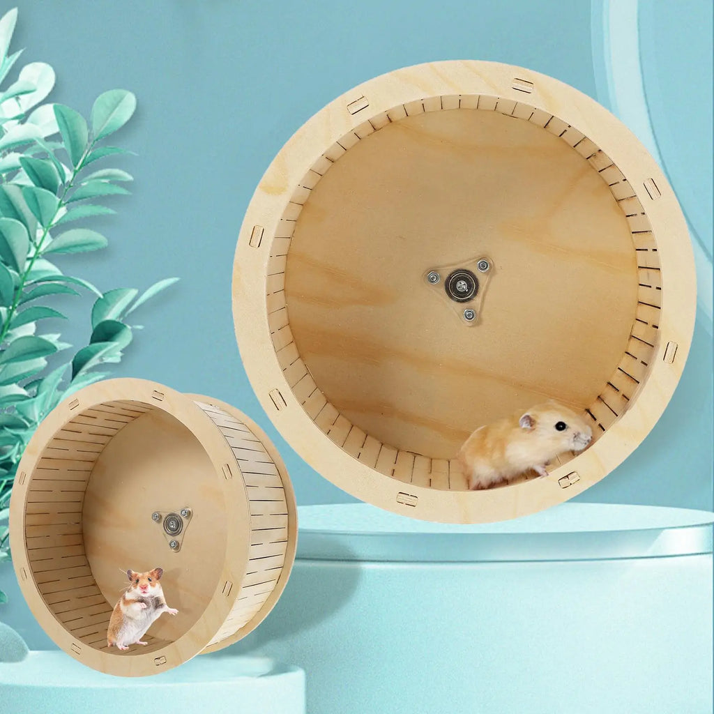 22 cm (8.65 in) Natural Wood Hamster Exercise Wheel – Silent Bearing Small Pet Running Wheel for Hamsters, Chinchillas, Guinea Pigs