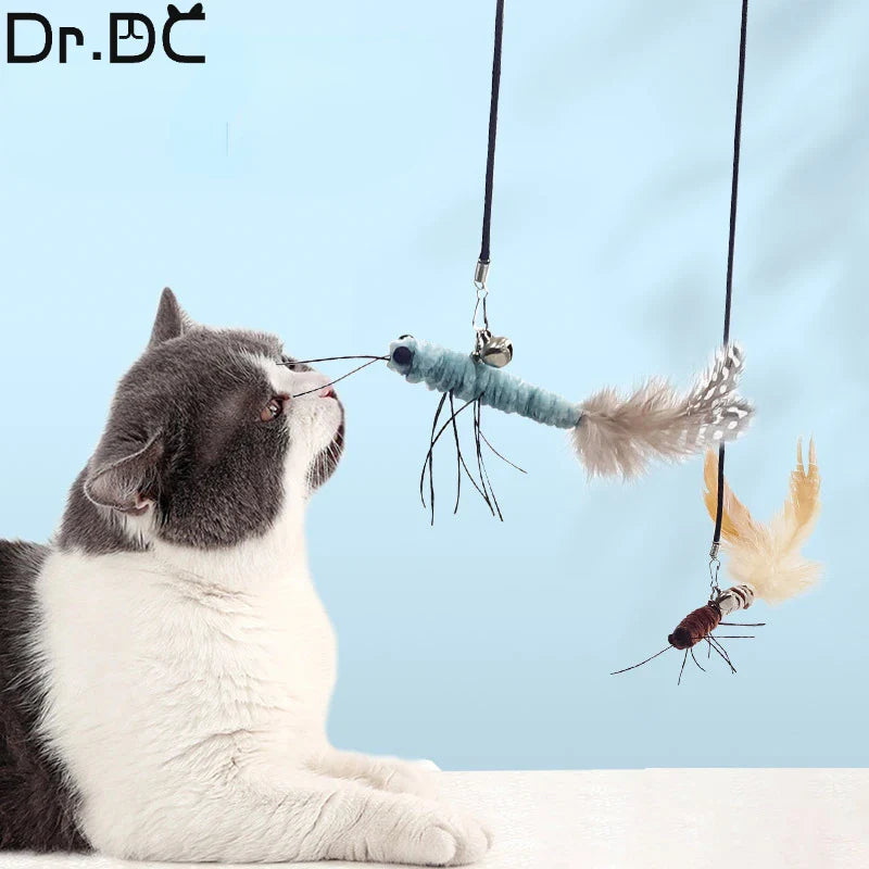 Dragonfly Feather Cat Teaser Toy with Detachable Wand and Bell, Interactive Cat Toy