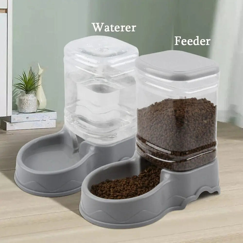 Gravity Pet Feeder and Water Dispenser for Cats and Small Dogs – Transparent PP Hopper, Pink, Blue, Gray