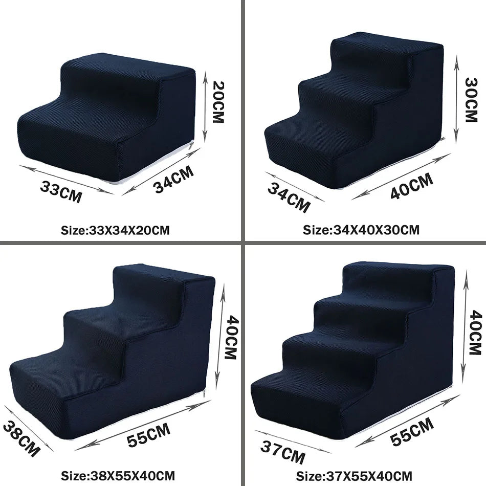 Pet Stairs for Dogs & Cats — 2/3/4-Step Detachable Sponge Ramp, Washable Waterproof Pet Ladder