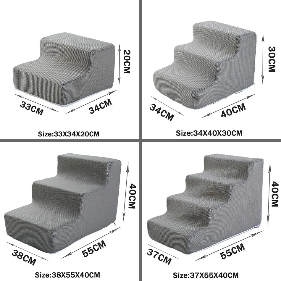 Pet Stairs for Dogs & Cats — 2/3/4-Step Detachable Sponge Ramp, Washable Waterproof Pet Ladder