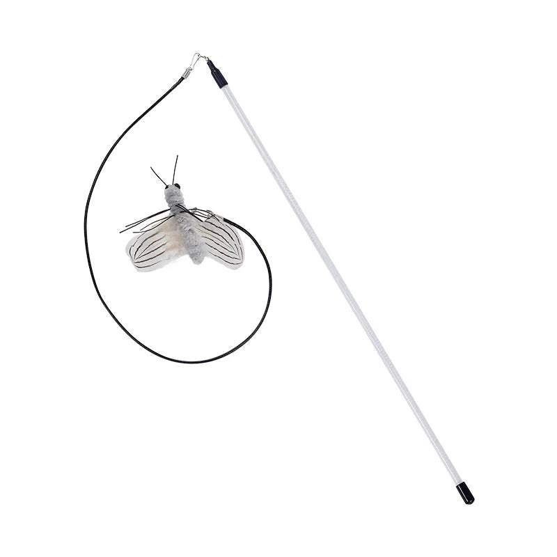 Dragonfly Feather Cat Teaser Toy with Detachable Wand and Bell, Interactive Cat Toy