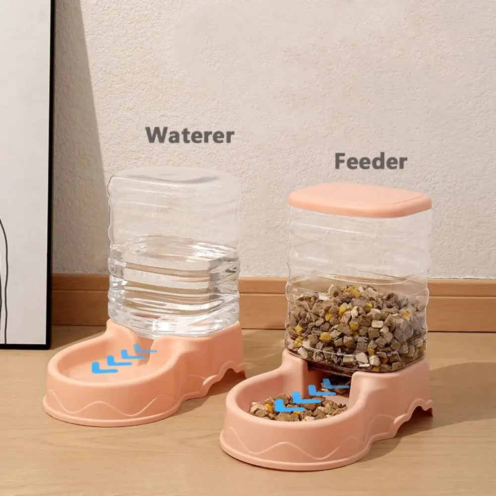 Gravity Pet Feeder and Water Dispenser for Cats and Small Dogs – Transparent PP Hopper, Pink, Blue, Gray