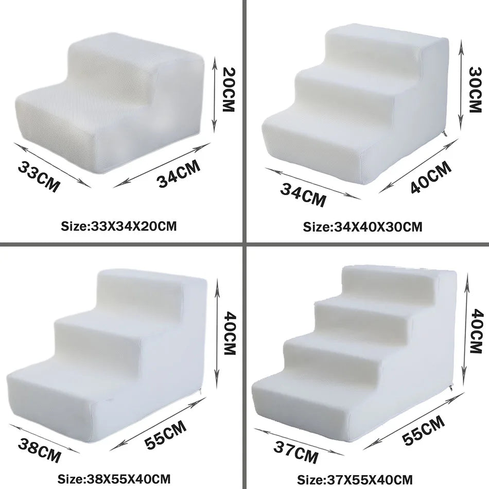 Pet Stairs for Dogs & Cats — 2/3/4-Step Detachable Sponge Ramp, Washable Waterproof Pet Ladder