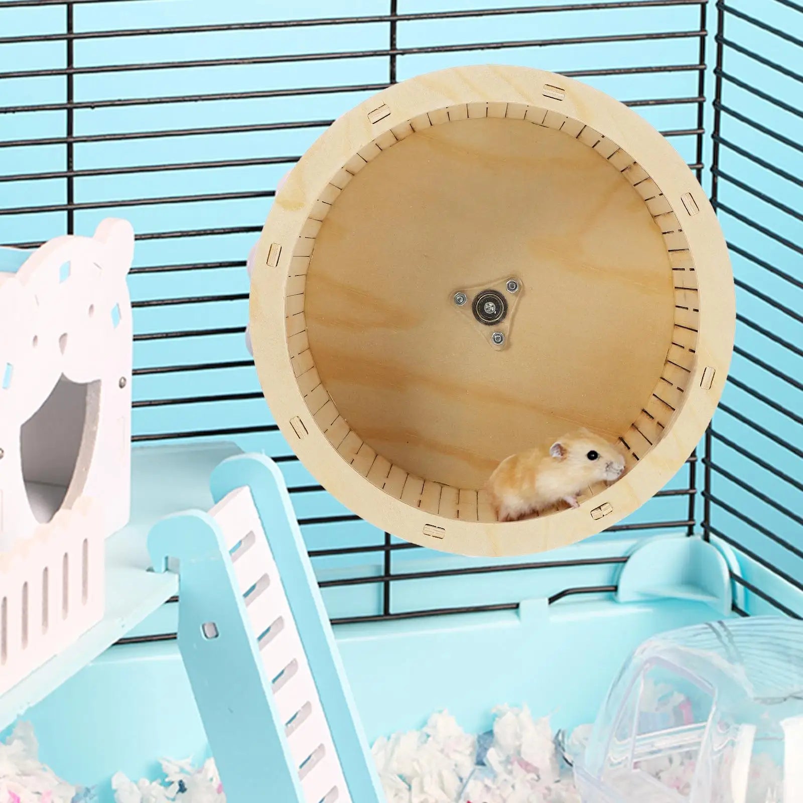 22 cm (8.65 in) Natural Wood Hamster Exercise Wheel – Silent Bearing Small Pet Running Wheel for Hamsters, Chinchillas, Guinea Pigs