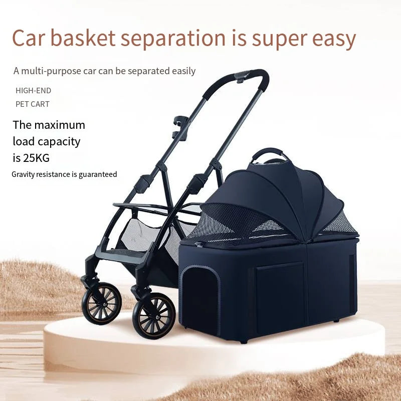 Foldable Detachable Pet Stroller for Dogs and Cats, Lightweight Small Pet Carrier Buggy