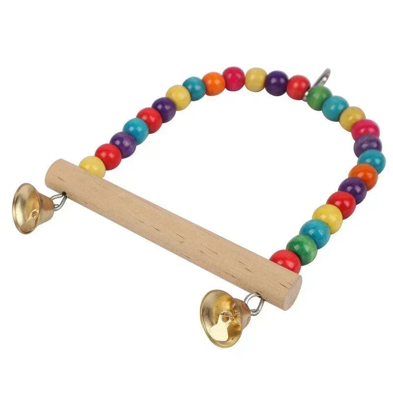 Wooden Bird Swing for Parrots & Small Birds — Hanging Play Toy with Bells & Rings, Small 12×15 cm (4.7×5.9 in) / Large 18×22 cm (7.1×8.7 in)
