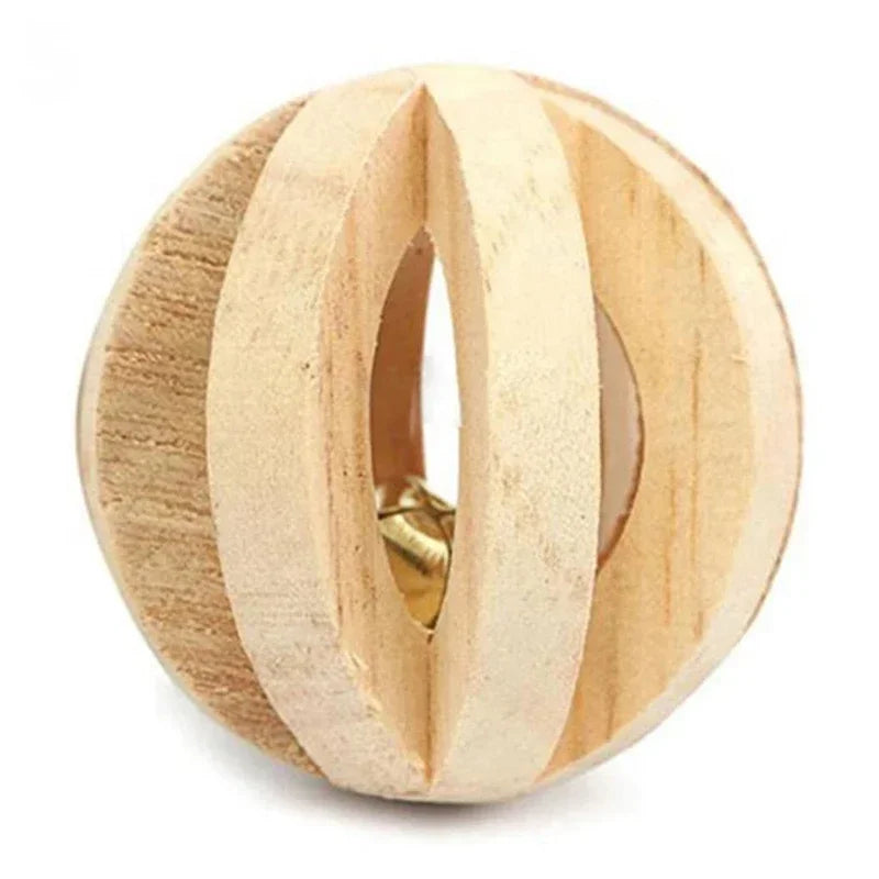 Wooden Pine Chew Roller Toy for Rabbits, Guinea Pigs & Rats - Dumbbell Unicycle Bell for Small Pets
