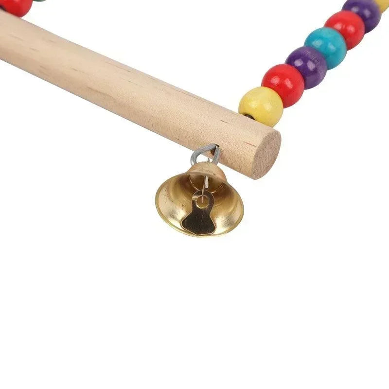 Wooden Bird Swing for Parrots & Small Birds — Hanging Play Toy with Bells & Rings, Small 12×15 cm (4.7×5.9 in) / Large 18×22 cm (7.1×8.7 in)