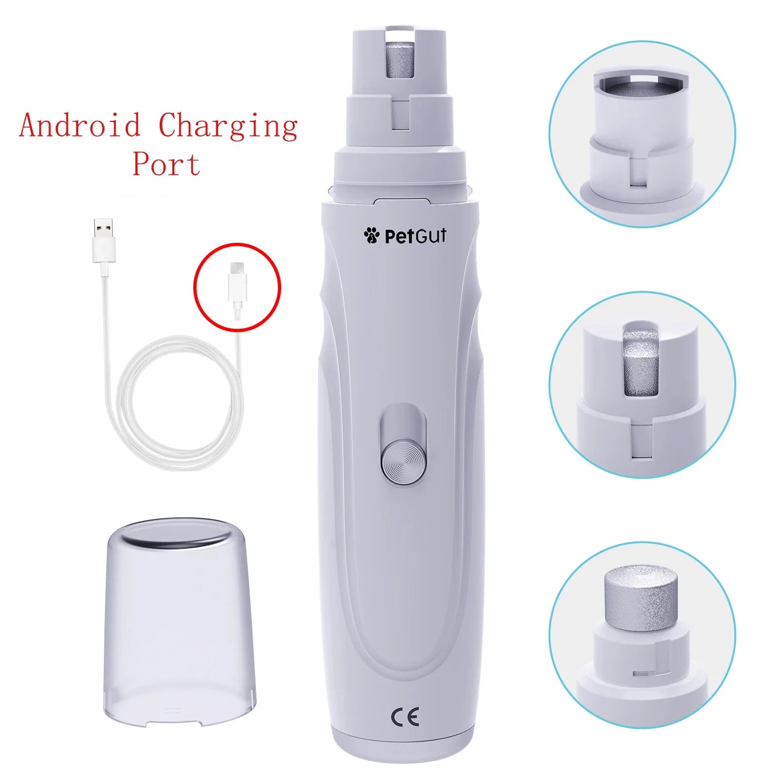 USB Rechargeable Electric Pet Nail Grinder - Quiet Dog & Cat Nail Trimmer, 2-Speed 3-Port Diamond Bit