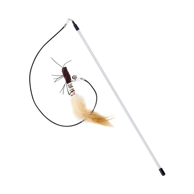 Dragonfly Feather Cat Teaser Toy with Detachable Wand and Bell, Interactive Cat Toy