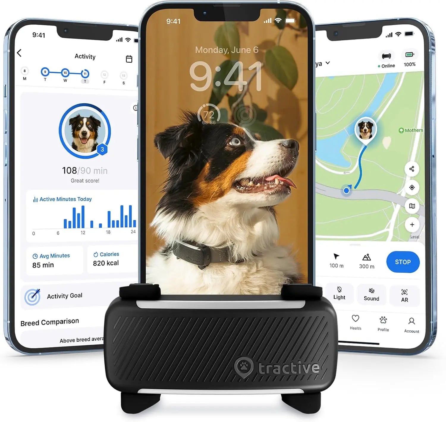 Smart Dog GPS Tracker with Virtual Fence, Vital Signs & Bark Monitoring, Waterproof Collar Attachment