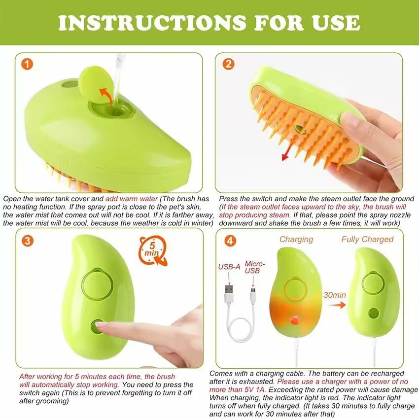 MCEG Pet Steam Brush for Cats & Dogs Shedding Indoor Grooming Tool
